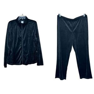 Black Velvet Tracksuit‎ Loungewear Set Zip Up Jacket Pants Cozy Athleisure XXL
